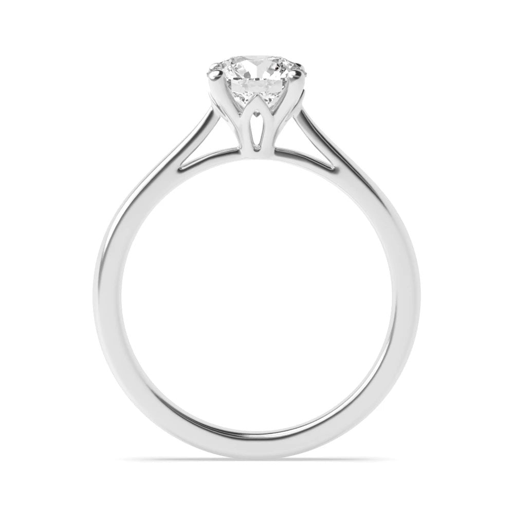 Marseille 4 Prong Round White Gold Lab Grown Diamond Flower Petal Style Classic Solitaire Engagement Rings